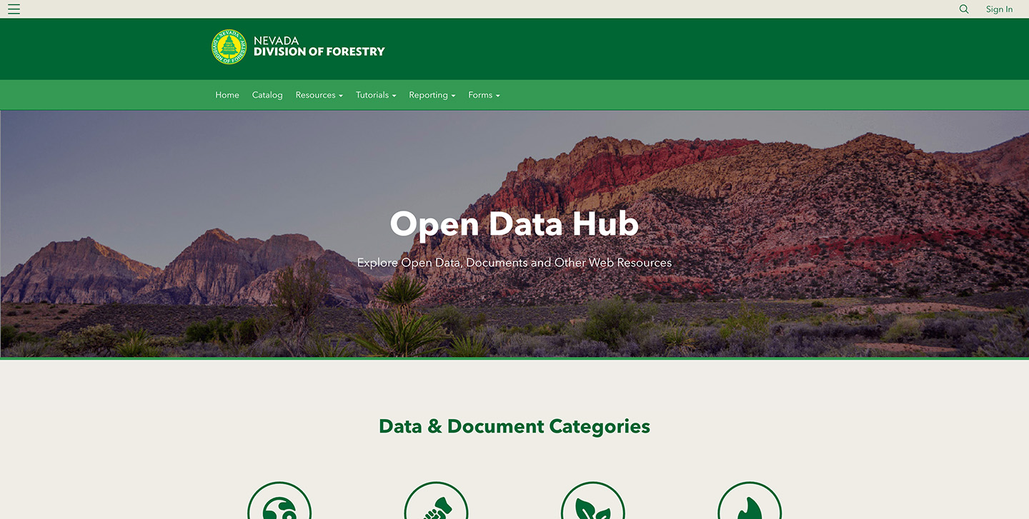 Screenshot showing the Open Data Hub homepage.