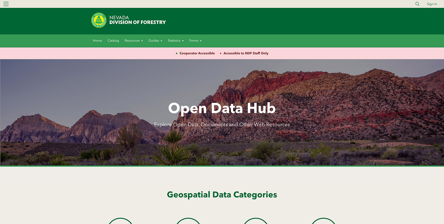 Screenshot showing the Open Data Hub homepage.