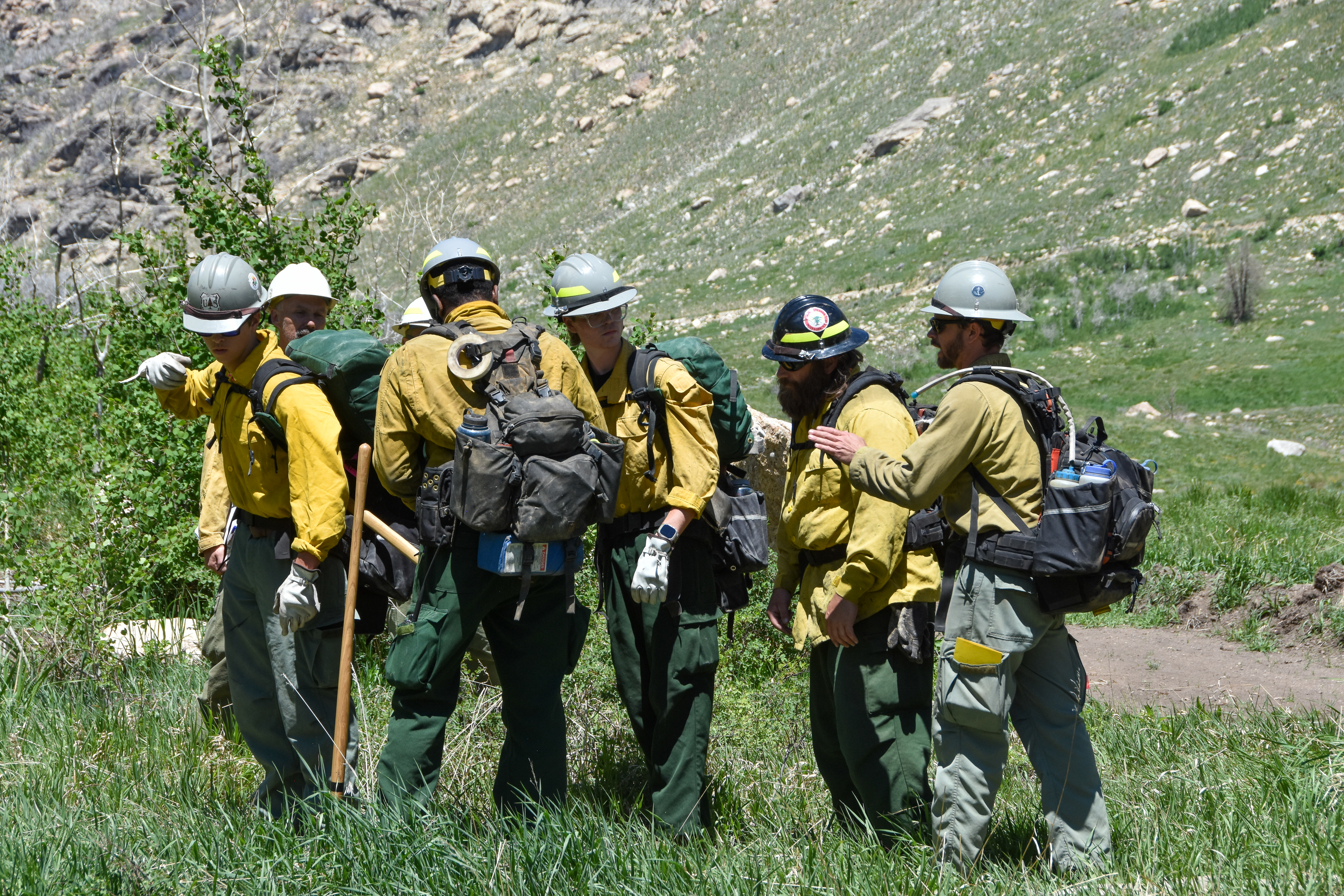 Arc Dome crew members preparing to start wildfire simulation. 